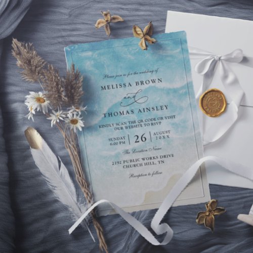 Watercolor On the Beach Elegant QR Code Wedding