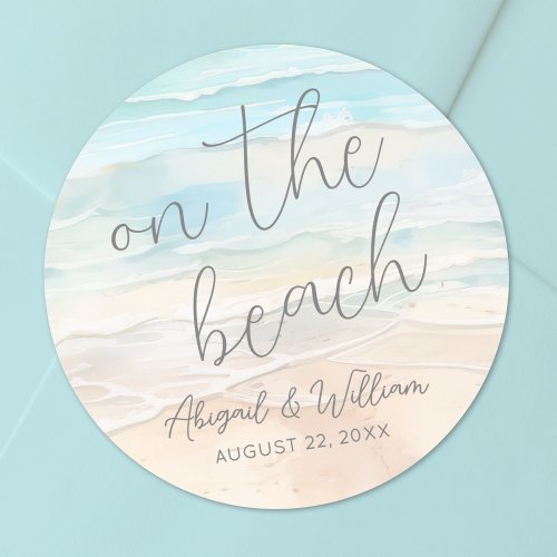 Watercolor On The Beach Wedding Classic Round Sticker