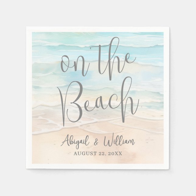 Watercolor On The Beach Wedding Napkins (Front)