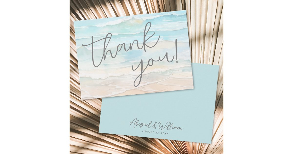 Watercolor On The Beach Wedding Thank You Card | Zazzle