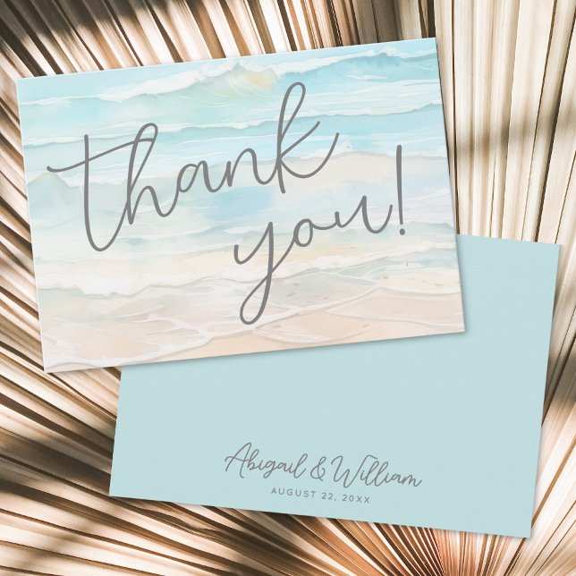 Watercolor On The Beach Wedding Thank You Card (Watercolor On The Beach Wedding Thank You Card)