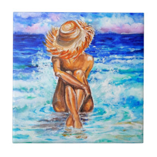 Watercolor - On The Shore - Summer - Watercolor Ceramic Tile