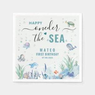 Watercolor One-der The sea 1st birthday Napkins