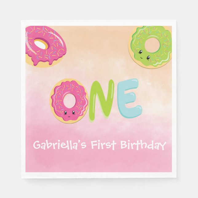 Watercolor ONE Donut personalized Napkins (Front)