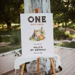 Watercolor One Happy Camper 1st Birthday Party Poster