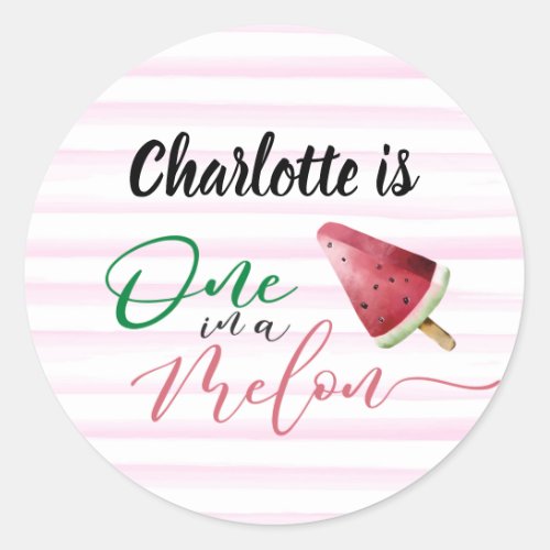 Watercolor One in a Melon 1st Birthday   Classic Round Sticker