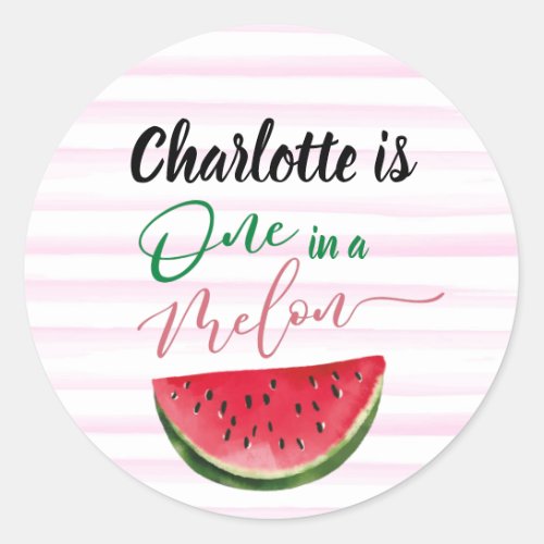 Watercolor One in a Melon 1st Birthday    Classic Round Sticker
