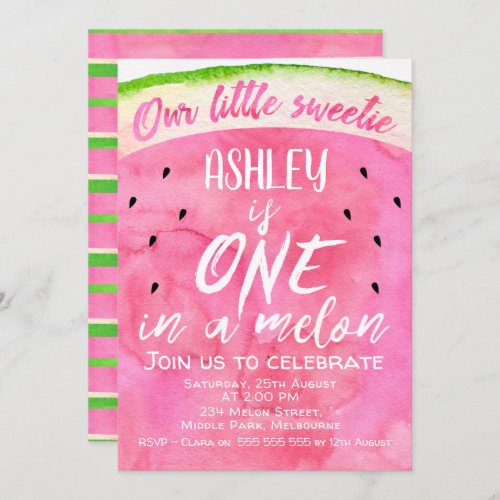 Watercolor One In A Melon Birthday Invitation