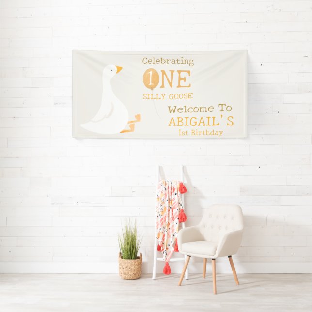 Watercolor One Silly Goose 1st Birthday Welcome Banner (Insitu)