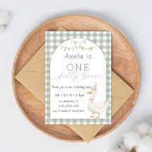Watercolor One Silly Goose Gingham 1st Birthday