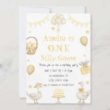 Watercolor One Silly Goose Orange Gingham Birthday