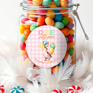 Watercolor One Silly Goose Pink 1st birthday Classic Round Sticker