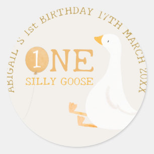 Watercolor One Silly Goose Wildflower 1st Birthday Classic Round Sticker