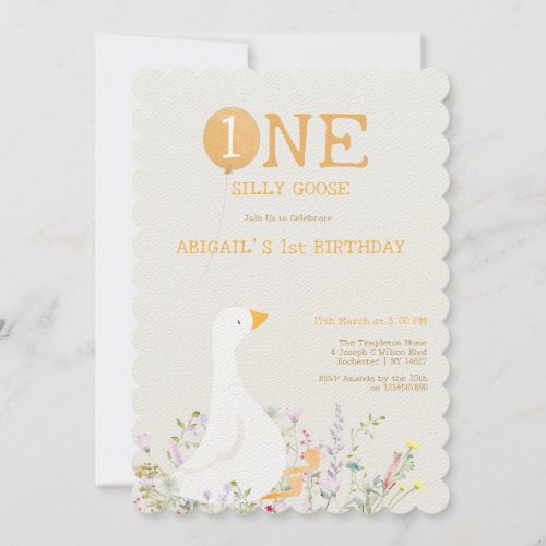 Watercolor One Silly Goose Wildflower 1st Birthday Invitation