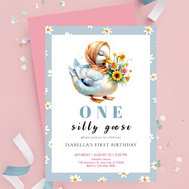Watercolor One Silly Goose Wildflower 1st Birthday Invitation (Creator Uploaded)