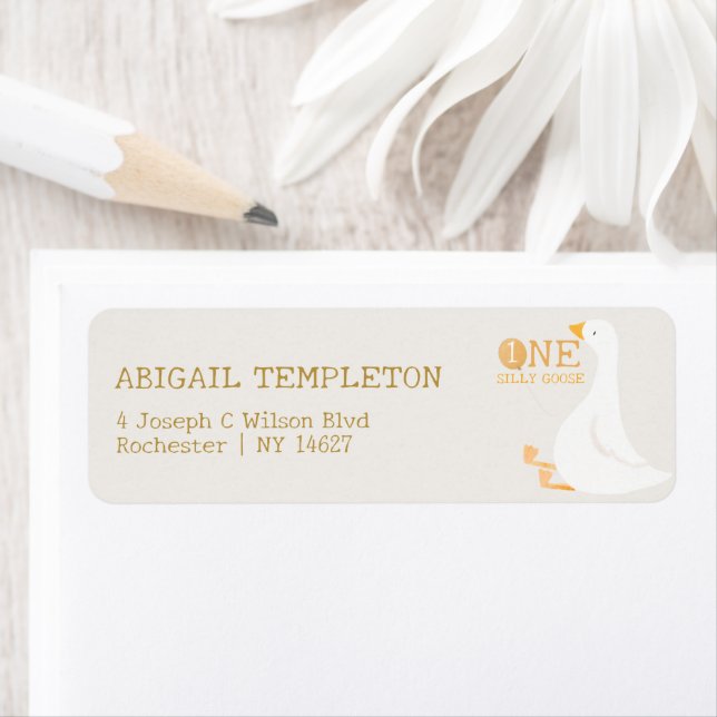 Watercolor One Silly Goose Wildflower 1st Birthday Label (Insitu)