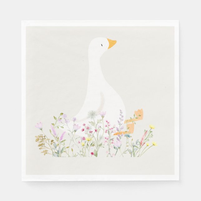 Watercolor One Silly Goose Wildflower 1st Birthday Napkins (Front)