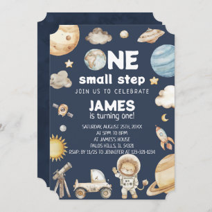 Watercolor One Small Step Space Animals Birthday Invitation