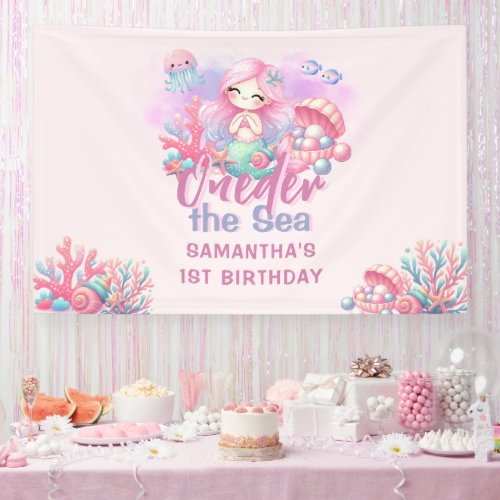 Watercolor ONEder The Sea 1st Birthday Banner