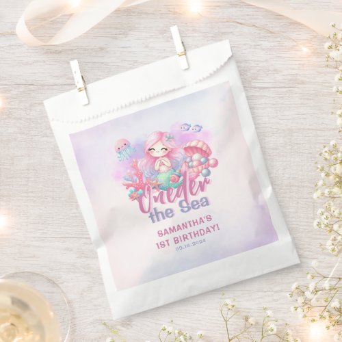 Watercolor ONEder the Sea Mermaid Birthday Favor Bag