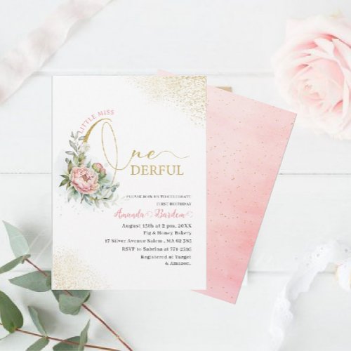 Watercolor ONEderful 1st Birthday Little blush peo Invitation