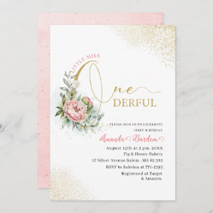 Watercolor ONEderful 1st Birthday Little blush peo Invitation