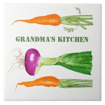 Watercolor Onion And Carrots Ceramic Tile by Smilesink at Zazzle