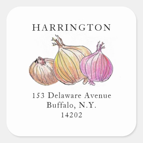 Watercolor Onions Unique Hand_Drawn Return Address Square Sticker