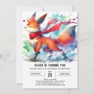 Watercolor Online Fox Birthday Invitation