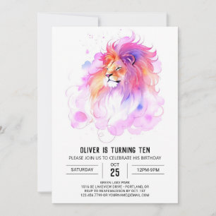 Watercolor Online Lion Birthday Invitation