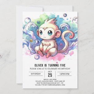 Watercolor Online Monkey Birthday Invitation