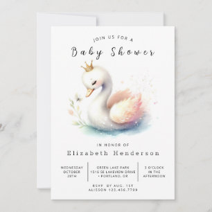 Watercolor Online Swan Baby Shower Invitation
