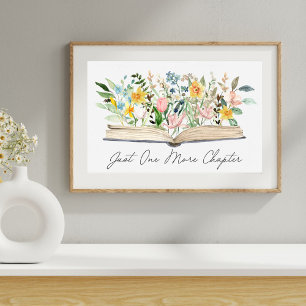 Watercolor Open Book with Flowers Floral Aesthetic Poster