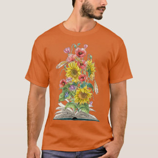 Watercolor Open Book with Sunflowers and Poppies T-Shirt