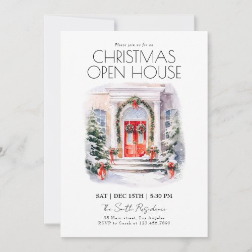 Watercolor Open House Christmas Party Invitation