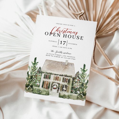 Watercolor Open House Christmas Party Invitation