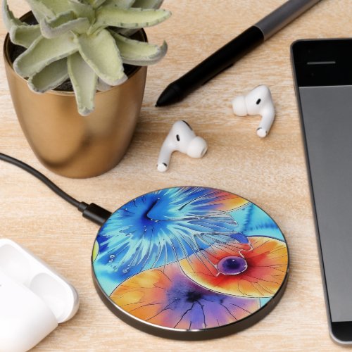 Watercolor Orange and Blue Abstract Wireless Charger