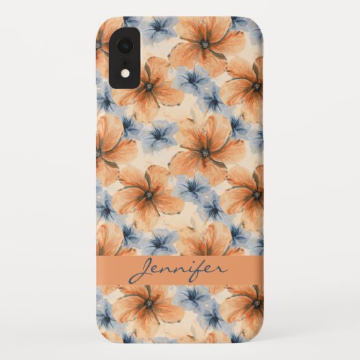 Watercolor Orange and Blue Floral