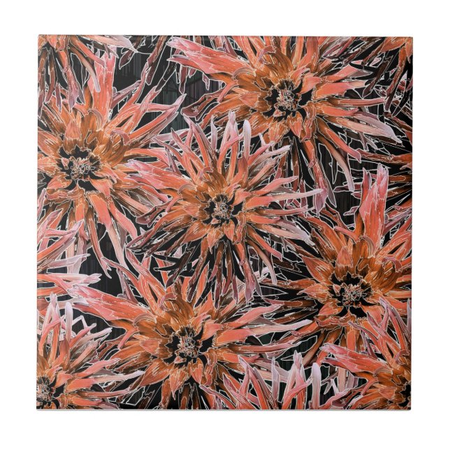 Watercolor orange and brown flowers. ceramic tile (Front)