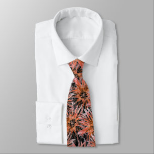 Watercolor orange and brown flowers. neck tie
