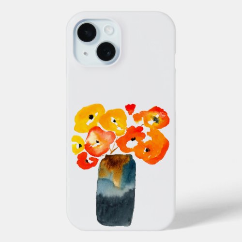 Watercolor orange and red poppies iPhone 15 case