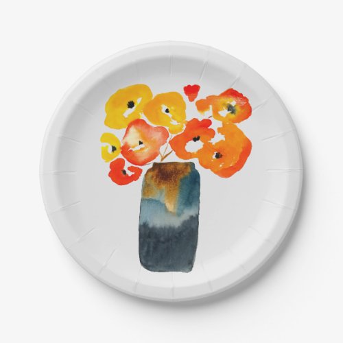 Watercolor orange and red poppies paper plates