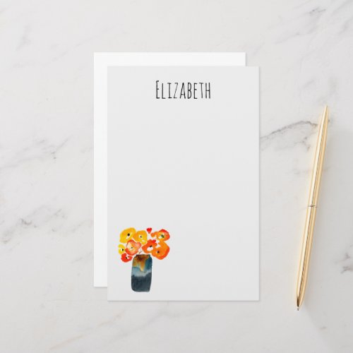 Watercolor orange and red poppies stationery