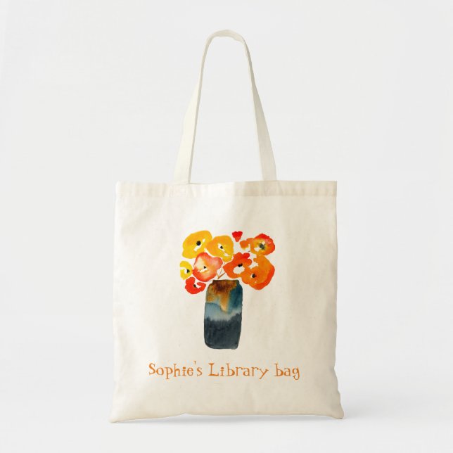 Watercolor orange and red poppies tote bag (Front)