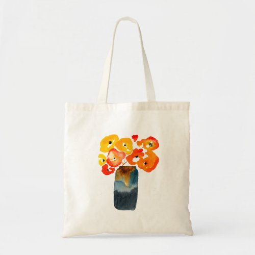 Watercolor orange and red poppies tote bag
