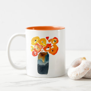 Watercolor orange and red poppies Two-Tone coffee mug