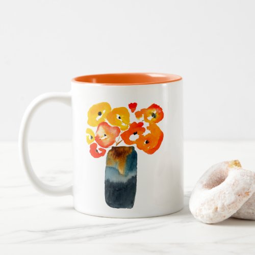 Watercolor orange and red poppies Two_Tone coffee mug