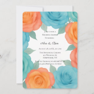Watercolor Orange and Teal Roses Wedding Shower Invitation