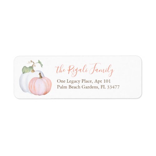 Watercolor Orange and White Pumpkin Return Address Label