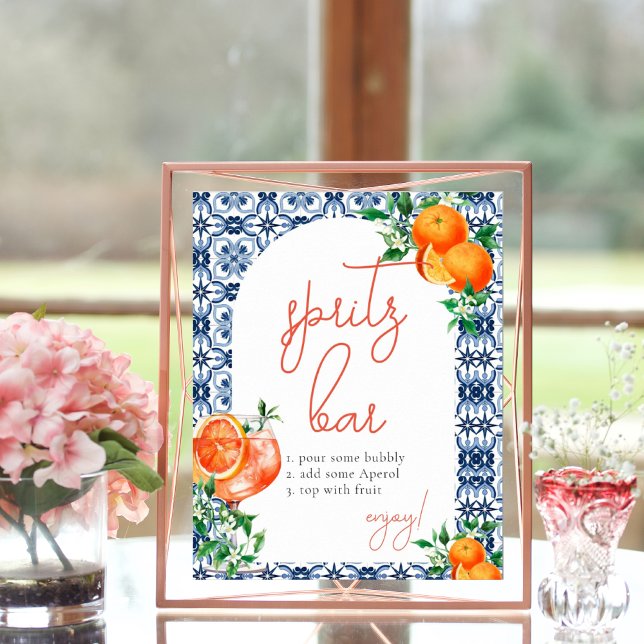 Watercolor Orange  Aperol Spritz Bar Bridal Shower Poster (Creator Uploaded)